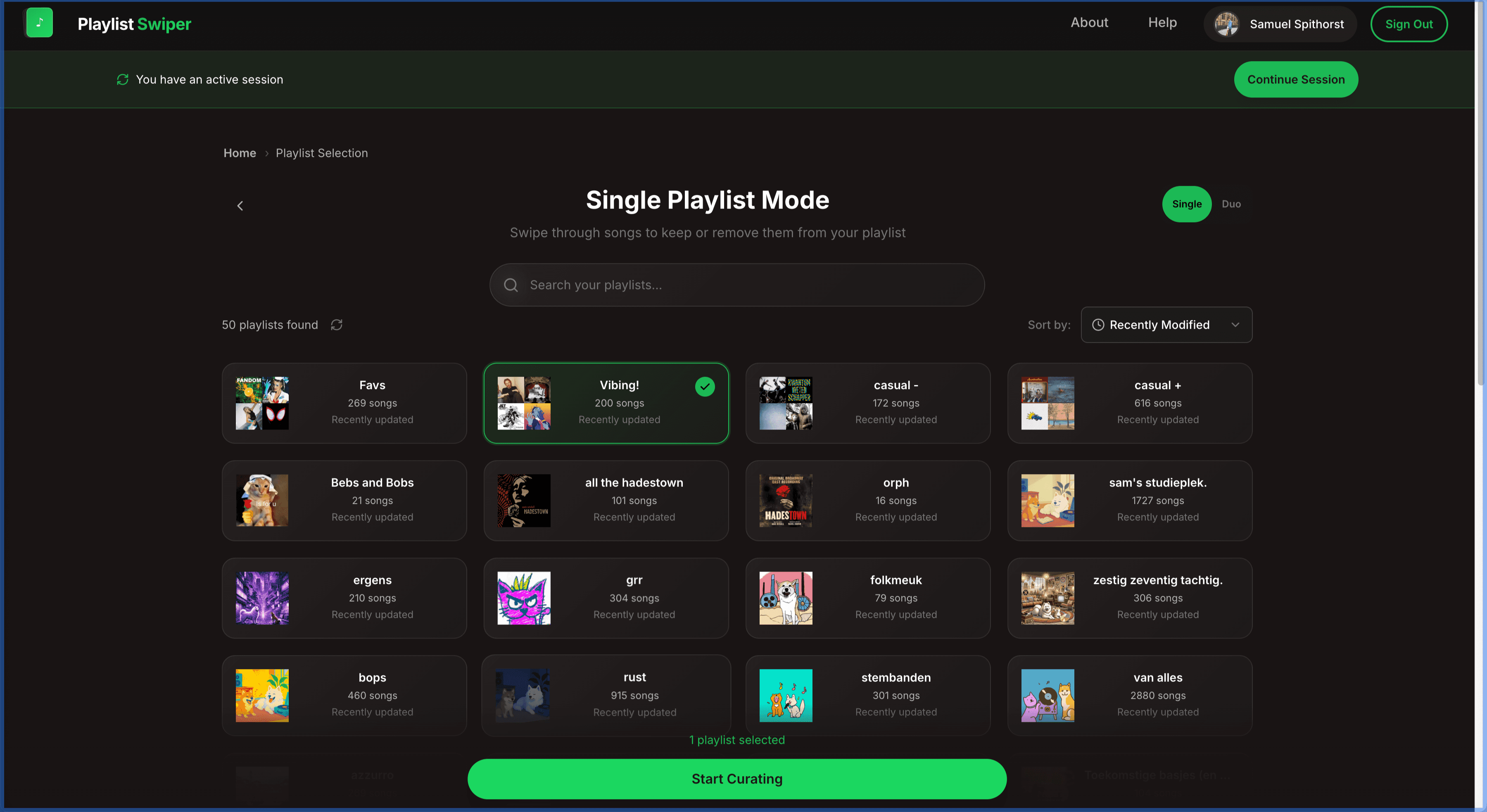 Playlist Swiper — gallery visual