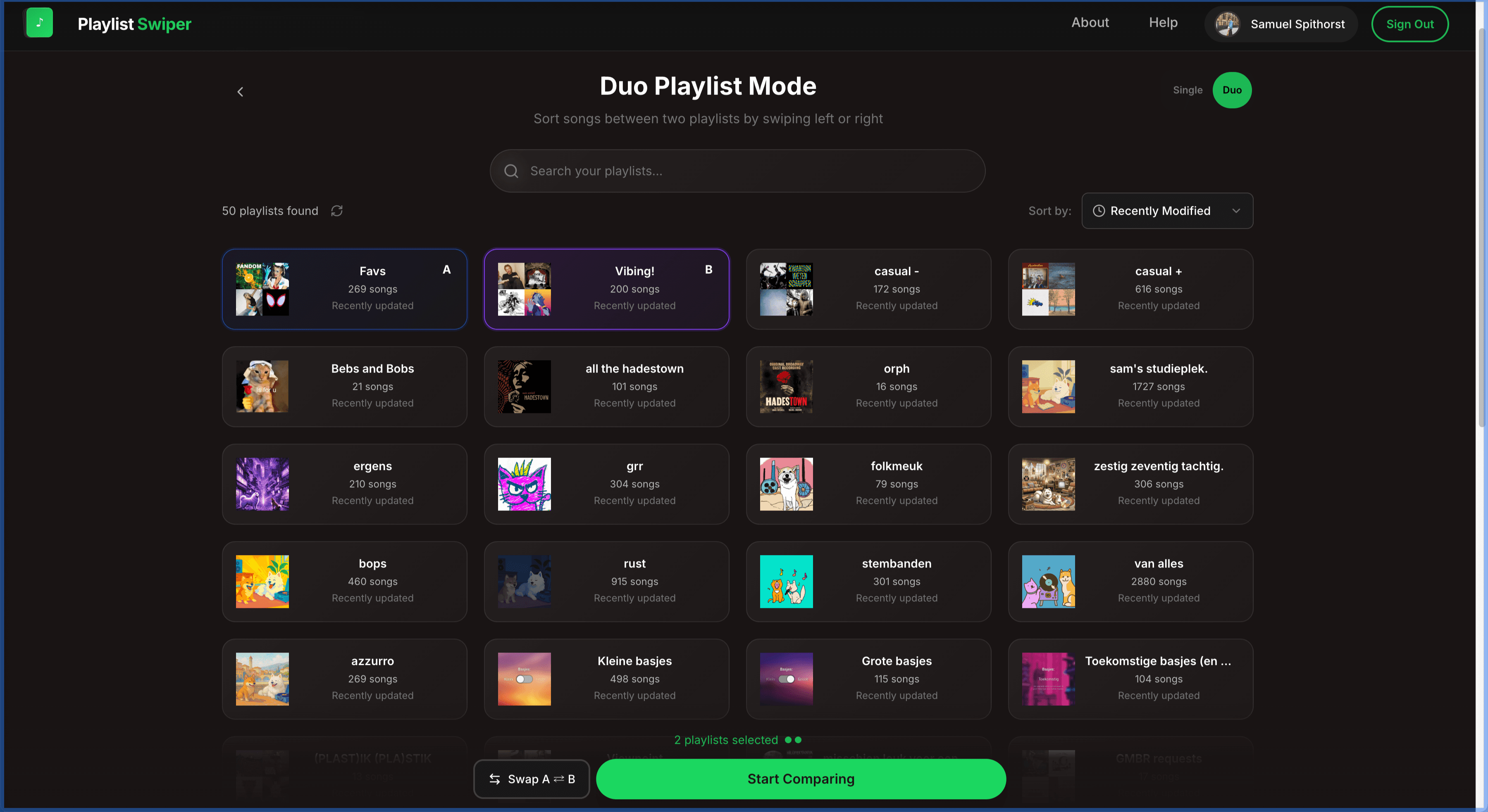 Playlist Swiper — gallery visual